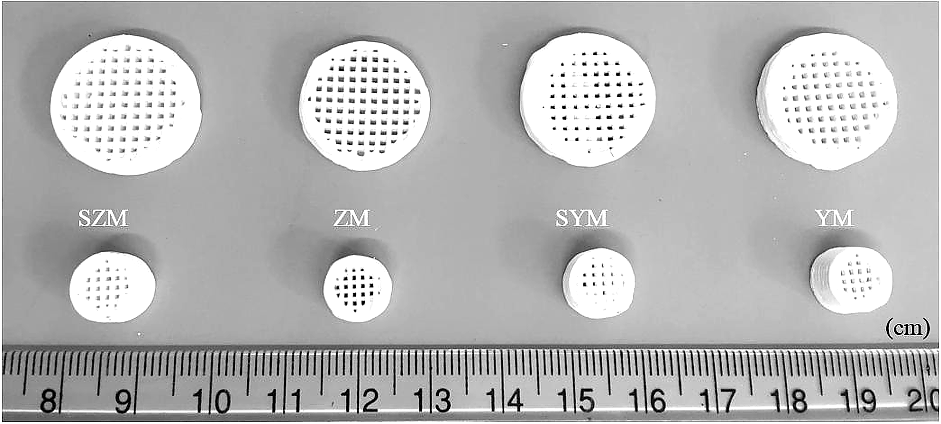 A picture showing the measurements of the SZM, ZM, SYM, and YM catalytsts